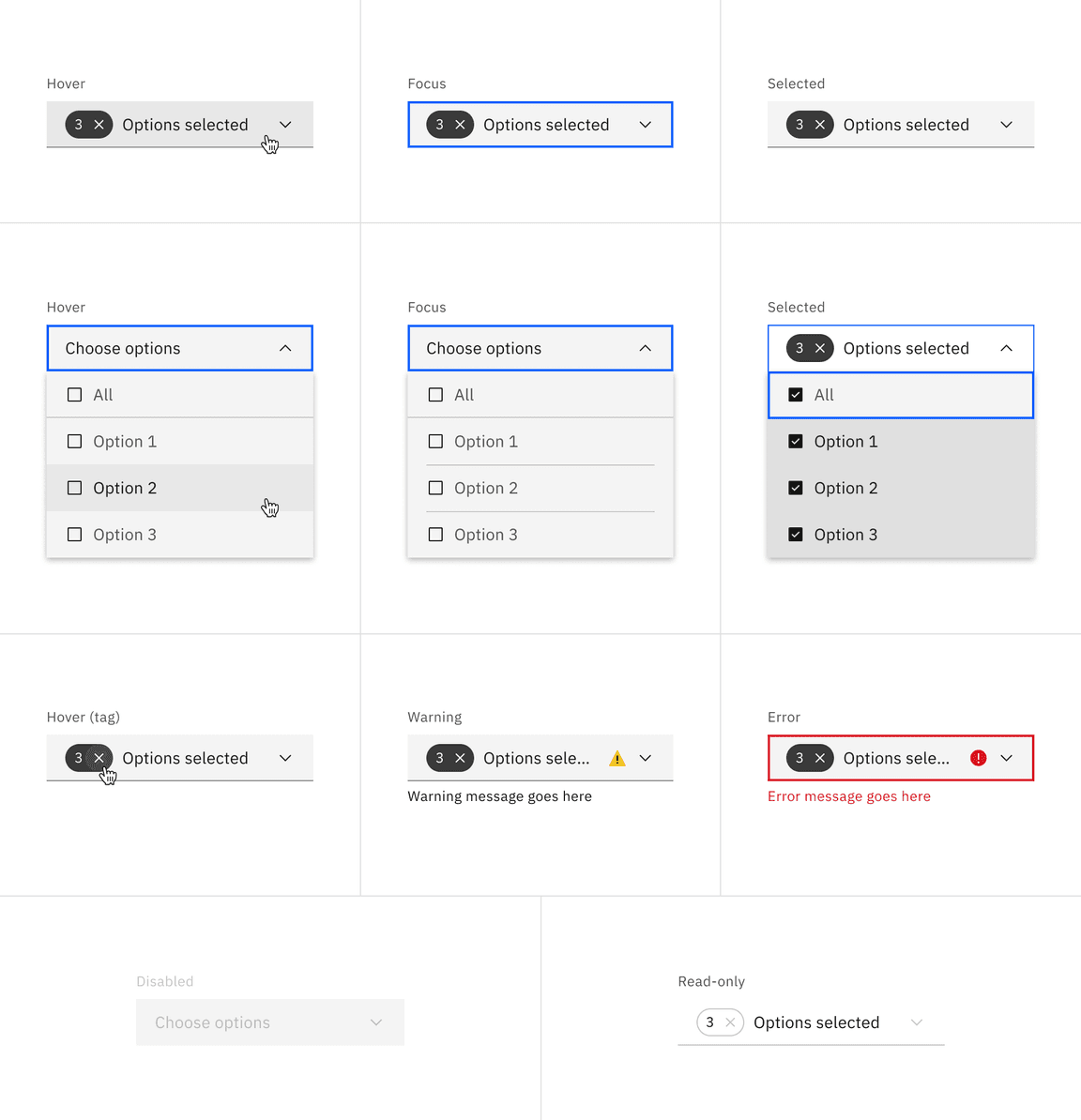 Default multiselect interactive states